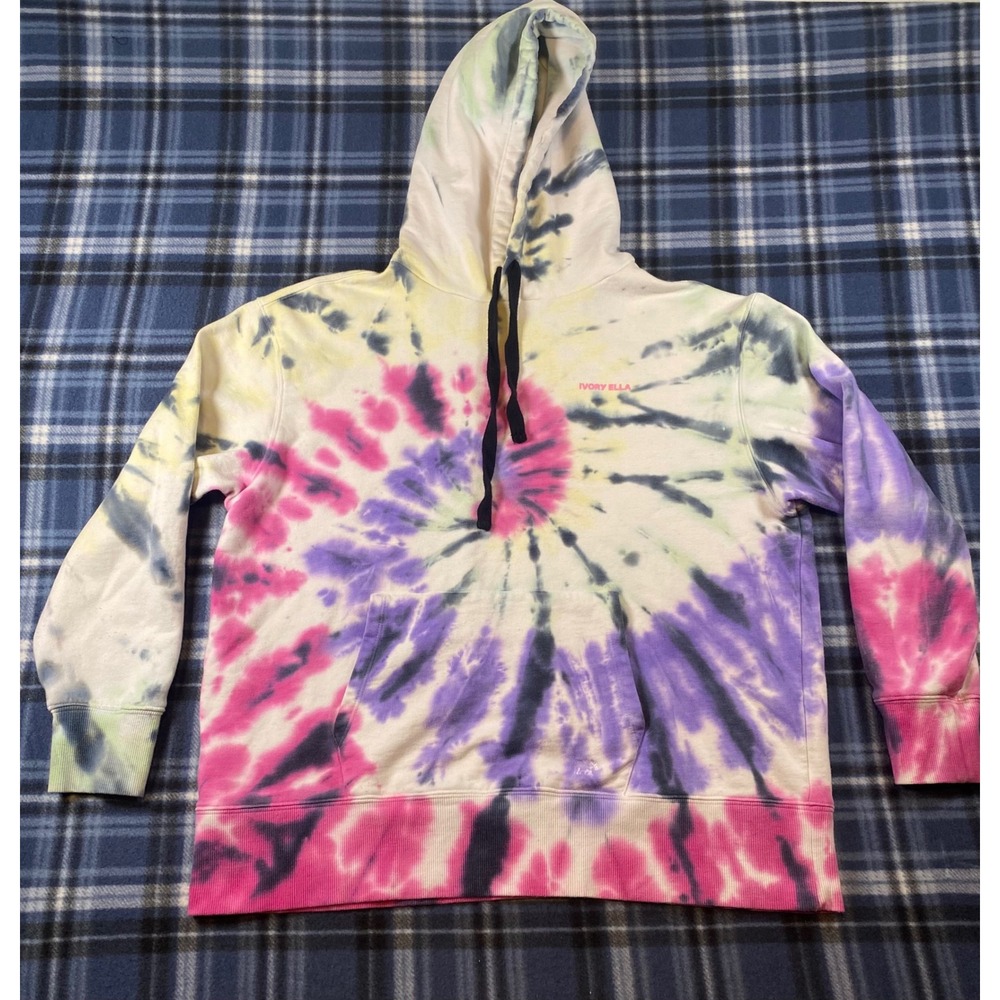 Ivory Ella Womens Tie Dye Hoodie‎ Pink Purple Blue Spiral Pullover Size Medium